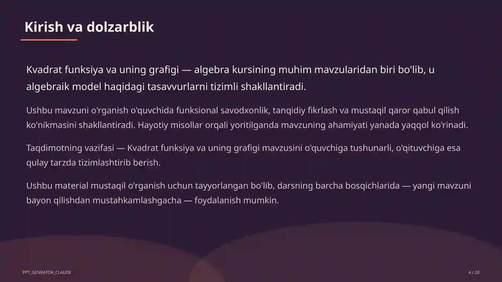 Kvadrat funksiya va uning grafigi (9-sinf) 4