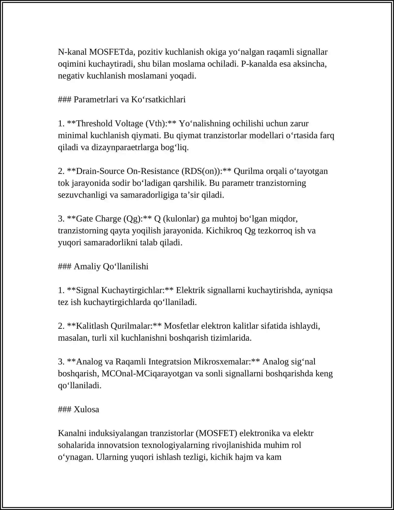 KANALLI INDUKSIYALANGAN VA KANALI QURILGAN METAL-DIELEKTRIK-YARIMO’TKAZGICHLI-TRANZISTORLARNING TUZILISHI VA ISHLASH PRINTSIPLARI 4