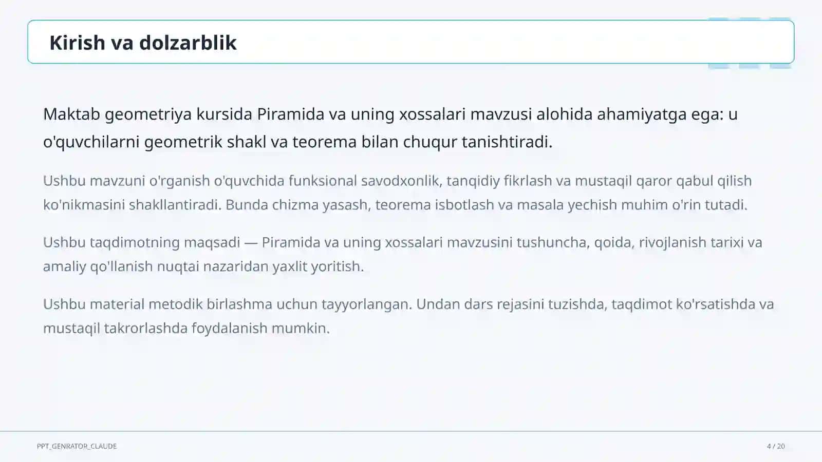 Piramida va uning xossalari (10-sinf) 4