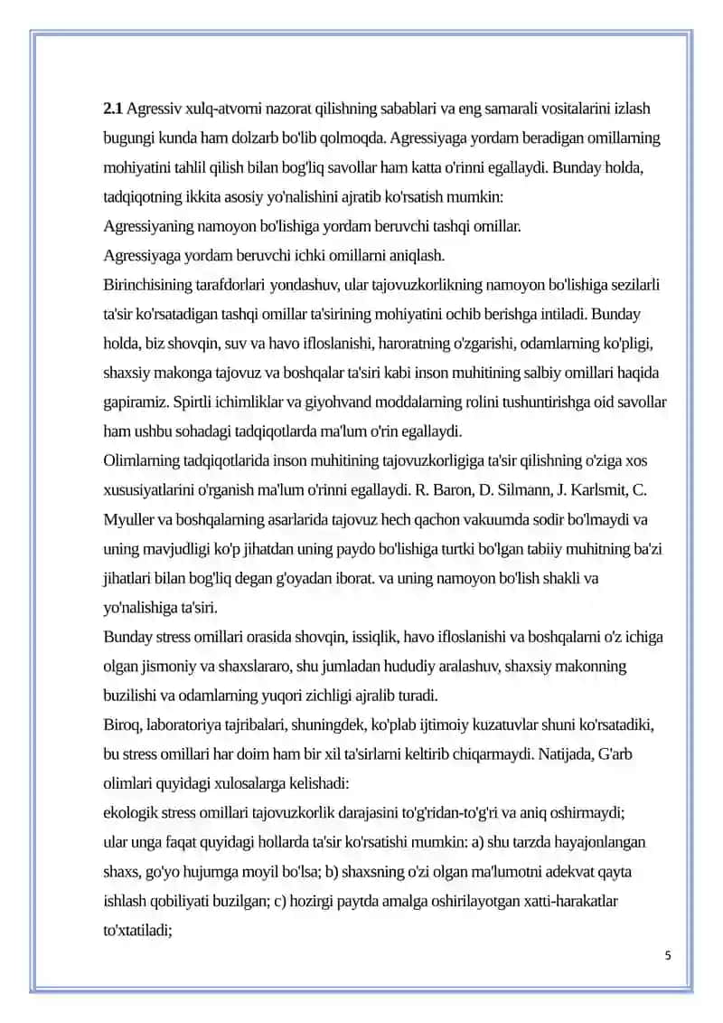 Agressiv xatti-harakatlarning sabablari 4