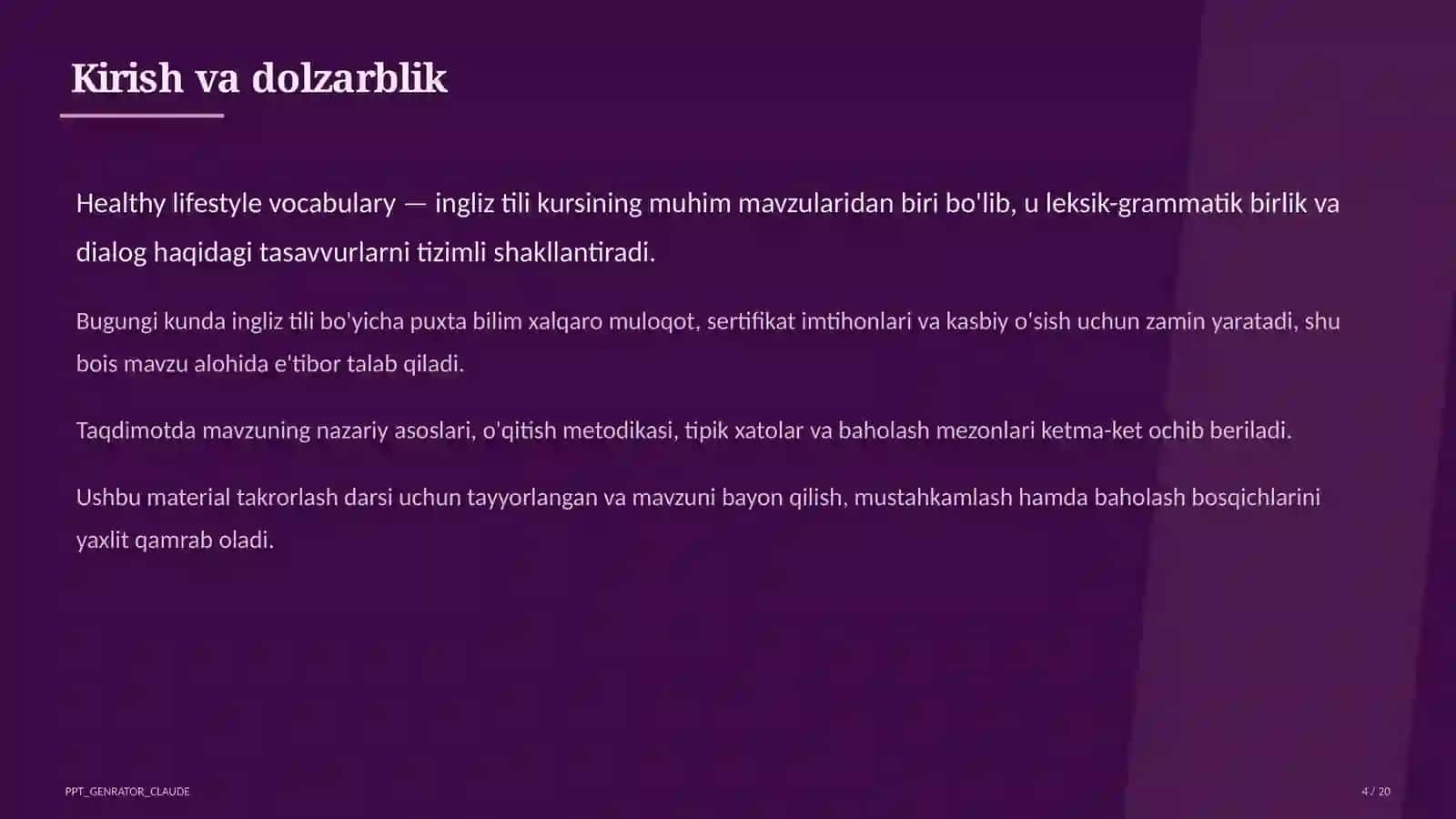 Healthy lifestyle vocabulary (7-sinf) 4