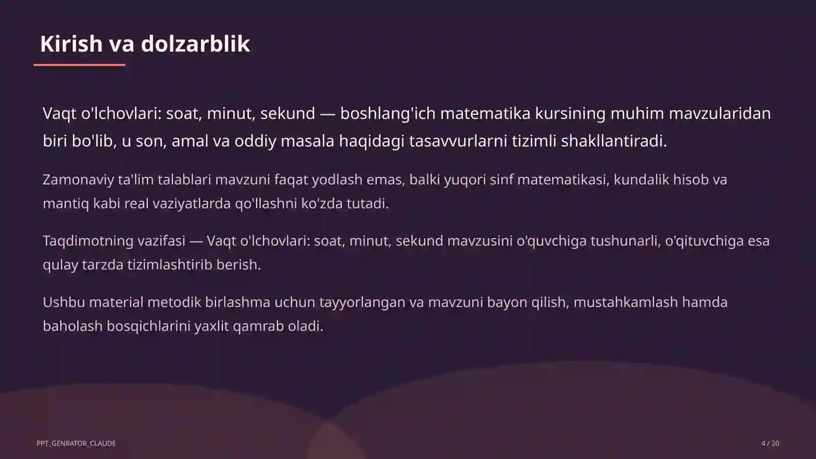 Vaqt o'lchovlari: soat, minut, sekund (3-sinf) 4