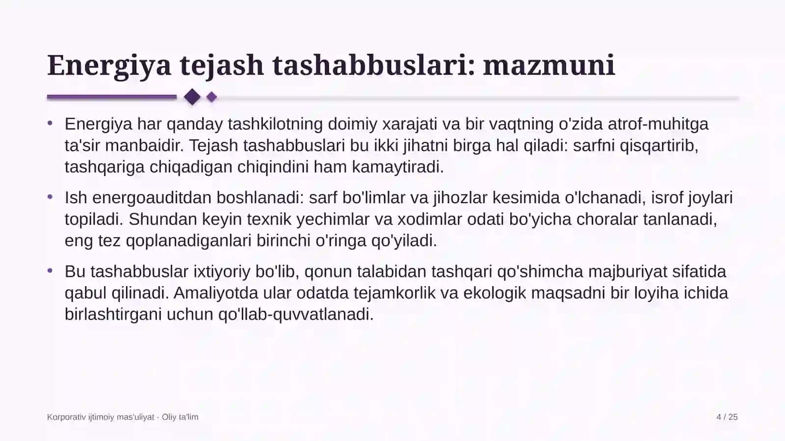 Elektr montaj ishlarida energiya tejashga yo'naltirilgan tashabbuslar 4