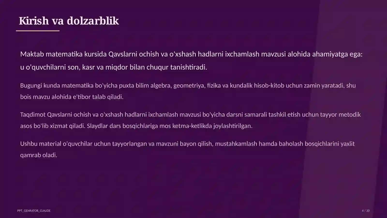 Qavslarni ochish va o'xshash hadlarni ixchamlash (6-sinf) 4