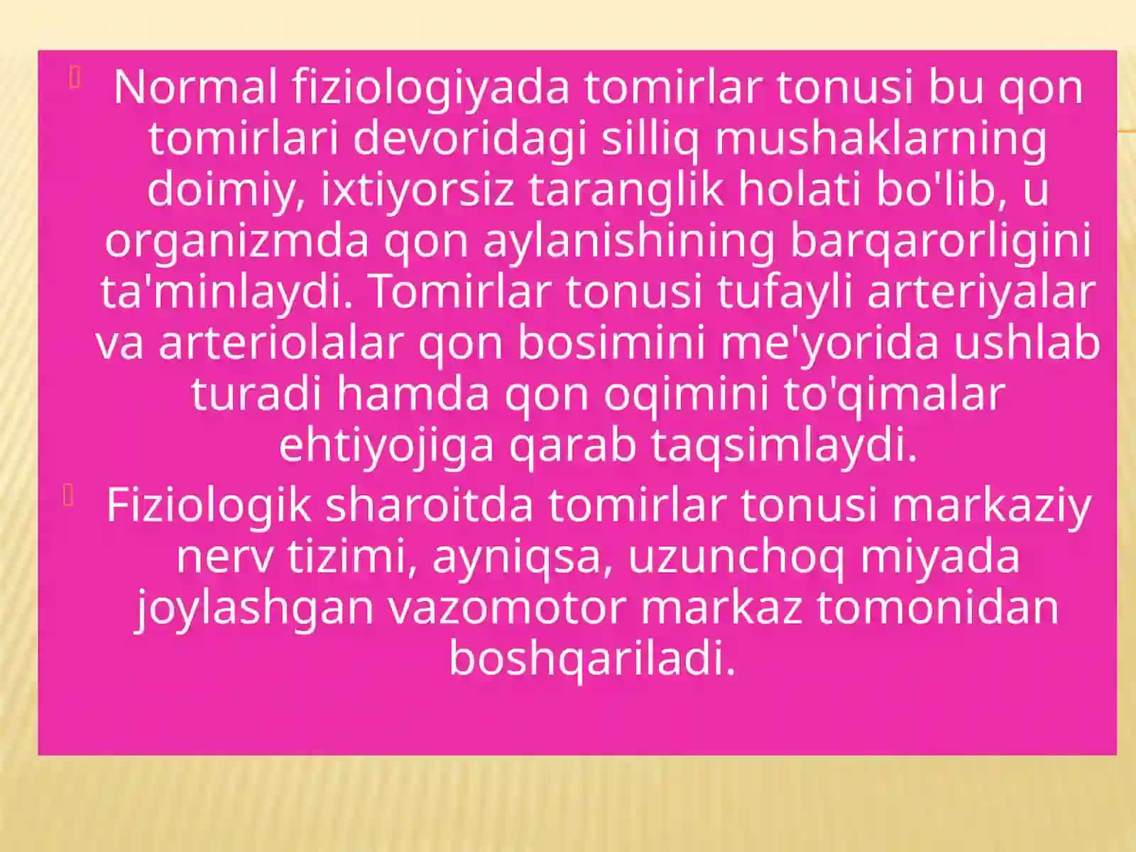 Guruh talabalari uchun "Tomirlar tonusining boshqarilishi. Qontomir tizimi faoliyati ni tekshirishning usullari" mavzusidagi taqdimot 4
