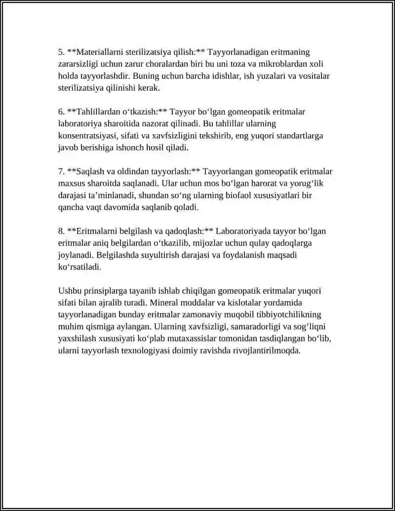 MINERAL MODDALARDAN GOMEOPATIK SUVLI-SPIRTLI ERITMALAR HAMDA KISLOTALARDAN GOMEOPATIK SUVLI ERITMALAR TEXNOLOGIYASI 4