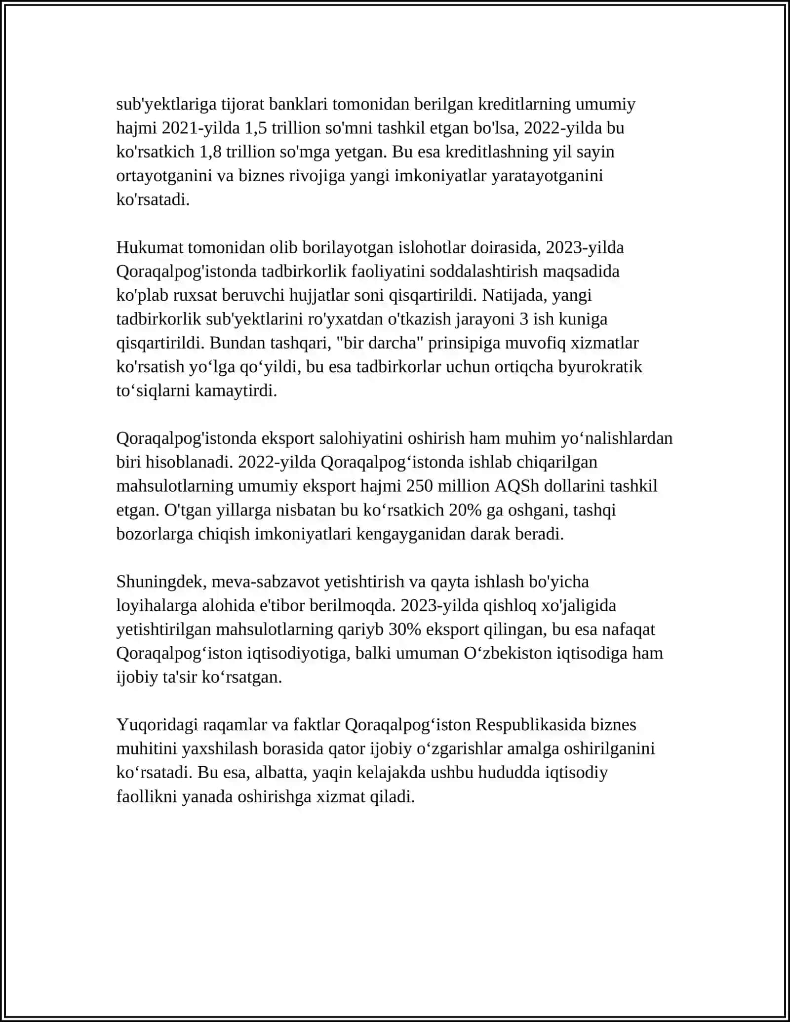 QORAQALPOG‘ISTON RESPUBLIKASI SHAROITIDA XUSUSIY BIZNES VA XUSUSIY TADBIRKORLIKNI RIVOJLANTIRISH 4