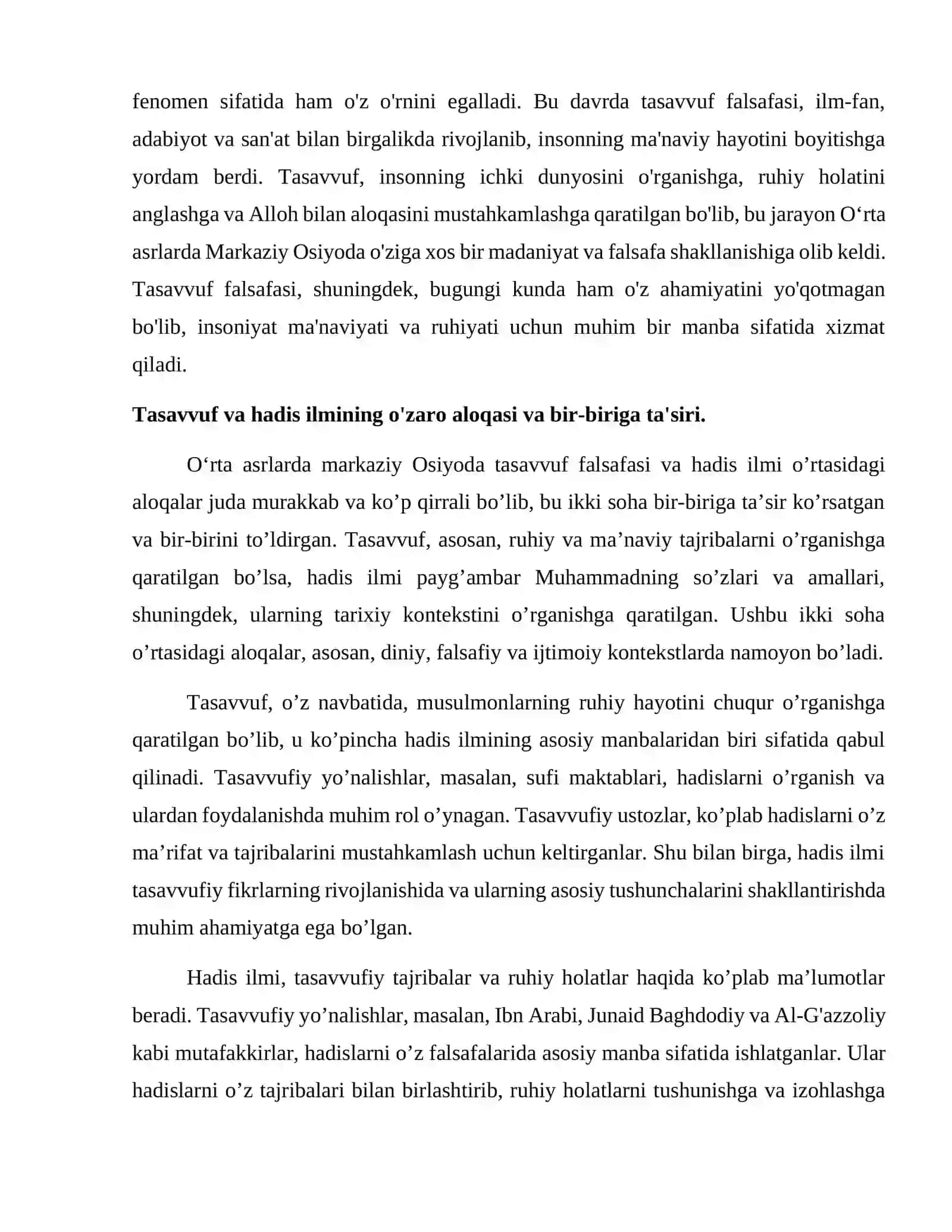 Oʻrta asrlarda markaziy Osiyoda tasavvuf falsafasi va hadis ilmi rivoji 4