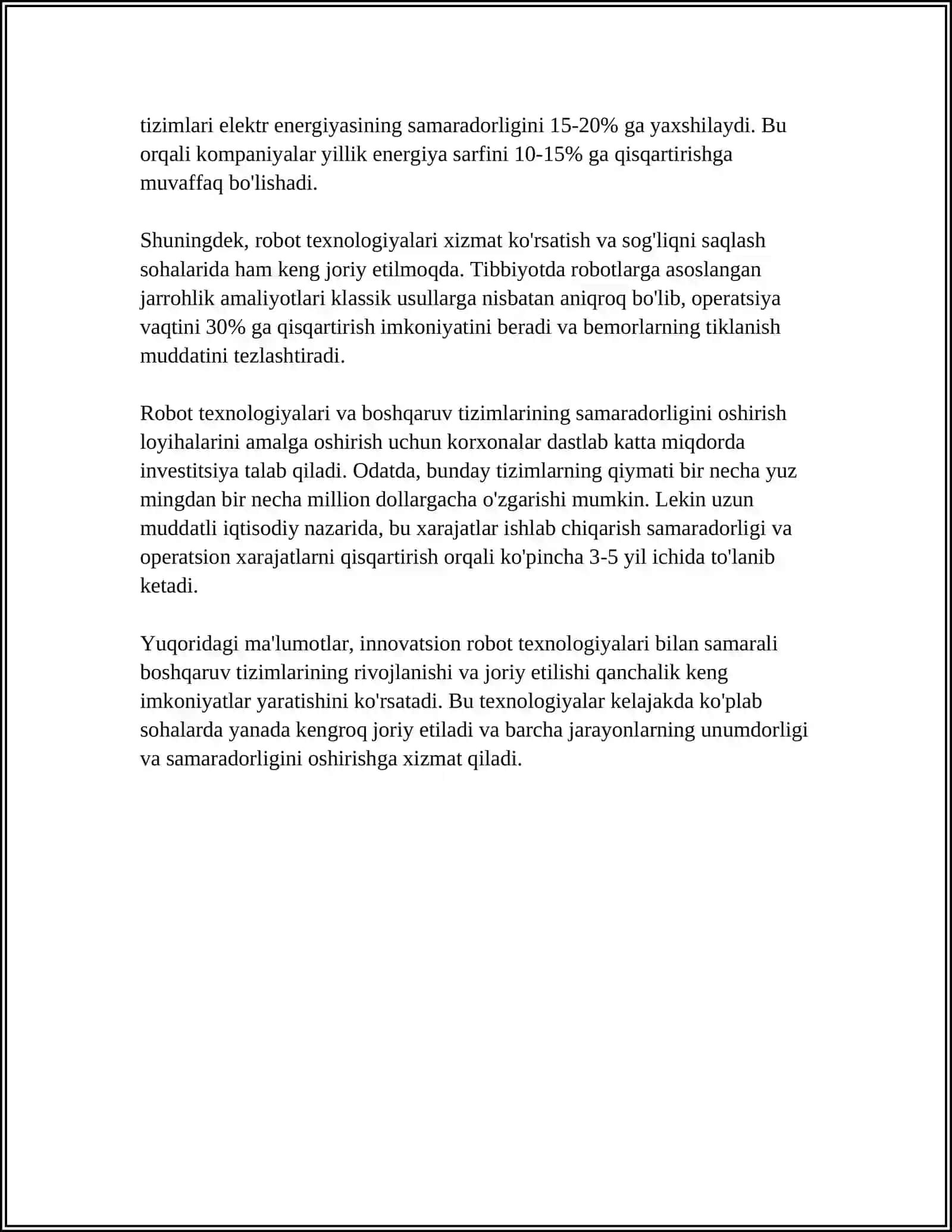INNOVATSION BIZNESDA ROBOT TEXNIKALARIDAN SAMARALI FOYDALANISH 4