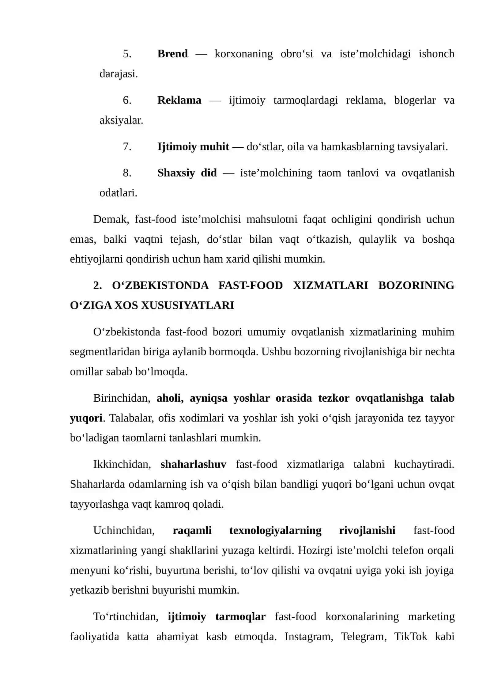 O‘ZBEKISTONDAGI FAST-FOOD XIZMATLARI ISTE’MOLCHILARI UCHUN PERSONA YARATISH VA ULARNING XARID XULQ-ATVORINI TAHLIL QILISH 4