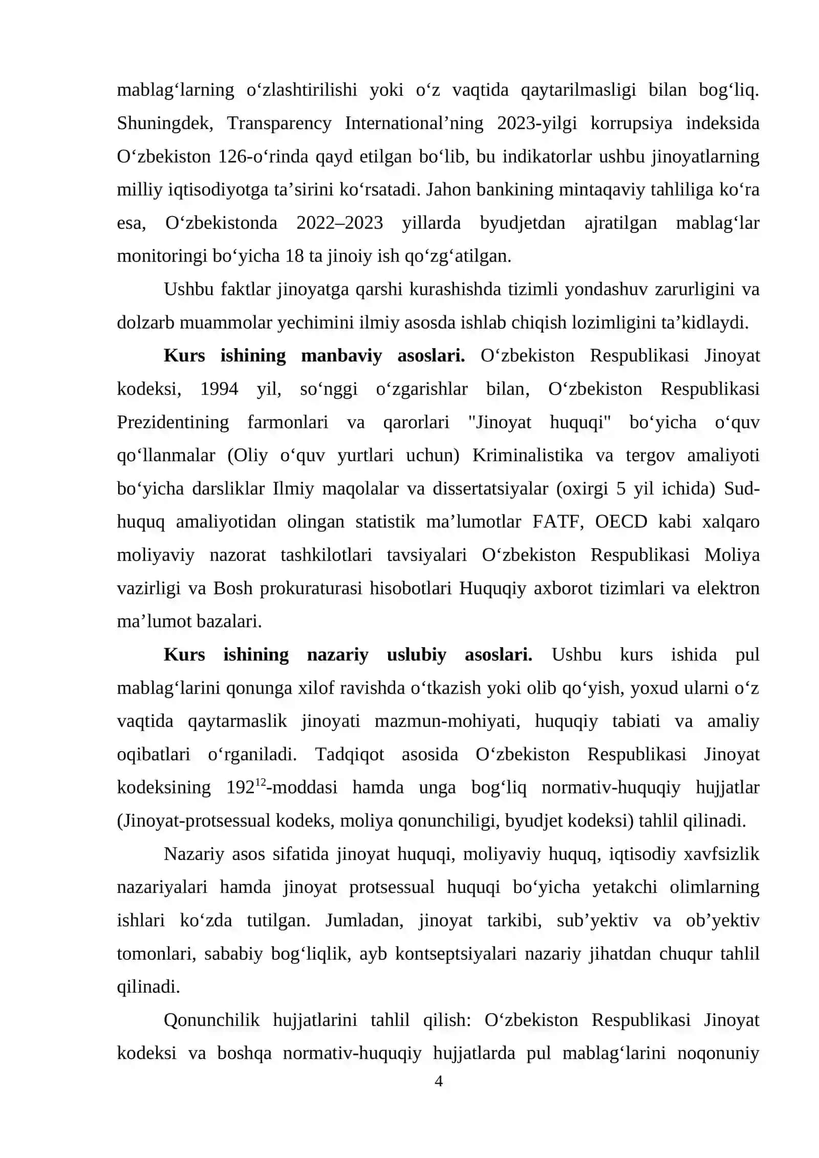 PUL MABLAG’LARINI QONUNGA XILOF  RAVISHDA  O’TKAZISH YOKI  OLIB QO’YISH, YOXUD ULARNI  O’Z VAQTIDA  QAYTARMASLIK JINOYATINING JINOIY HUQUQIY  TAVSIFI  (NAZARIYA VA AMALIYOT) 4