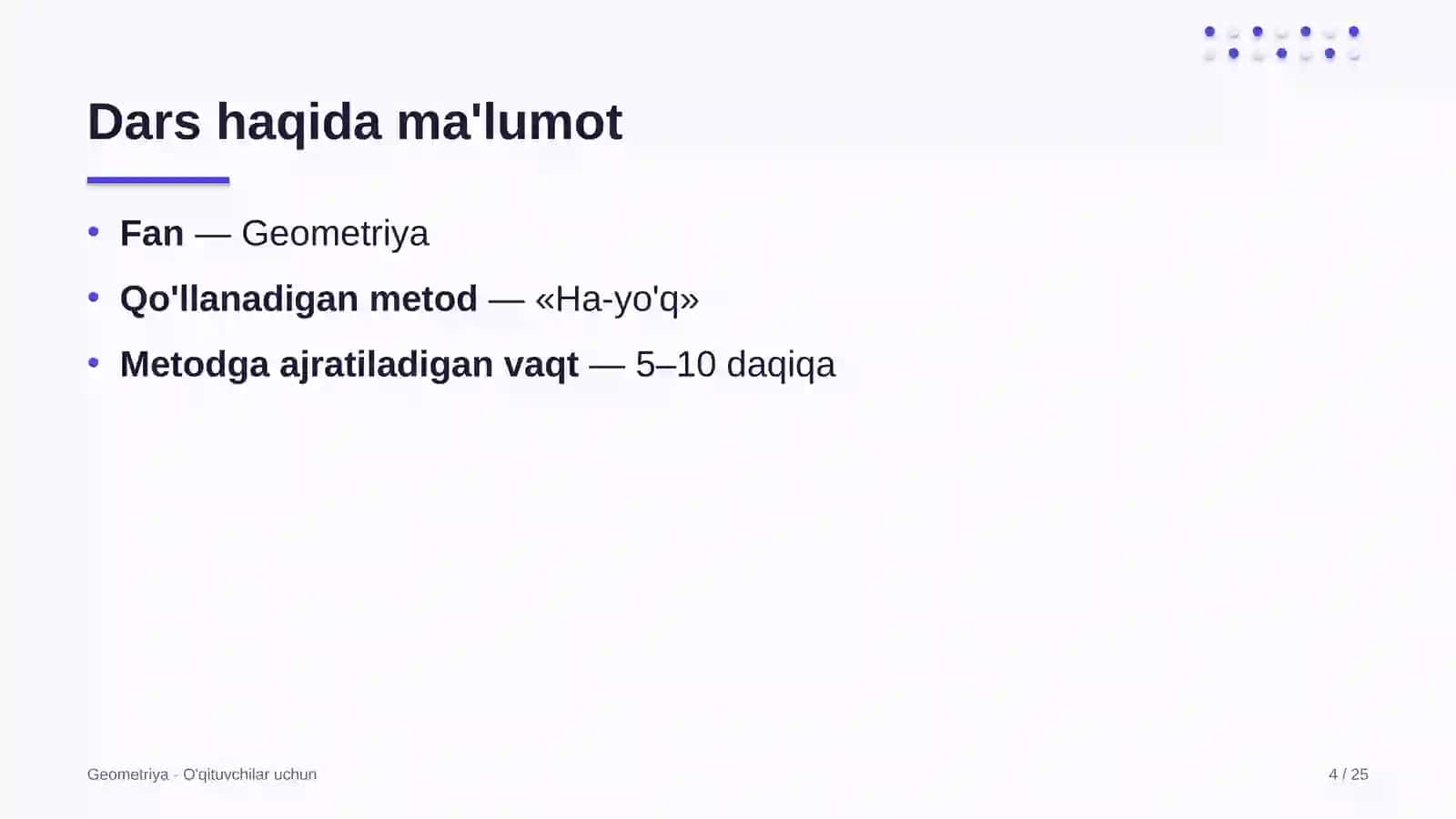 geometriya darslarida ha yo'q metodidan foydalanish 2667 4