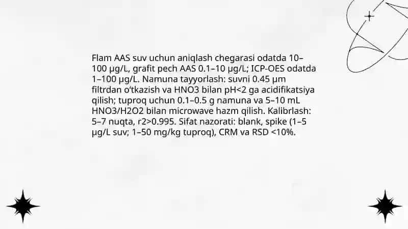Tuproq va suvning ifloslanishida ion bogʻlanishli birikmalarni aniqlab, ulardan tozalash usulini ishlab chiqish 4