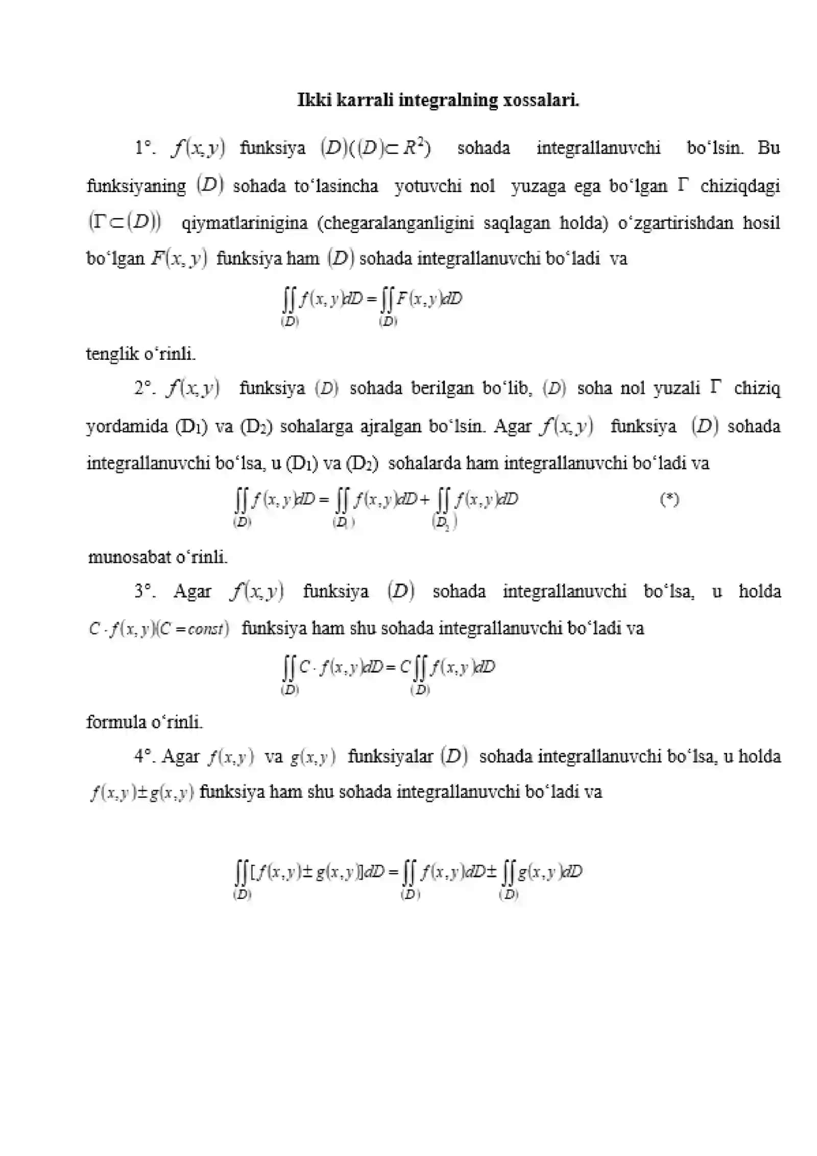 Integrallanuvchi funksiyalar sinfi 4