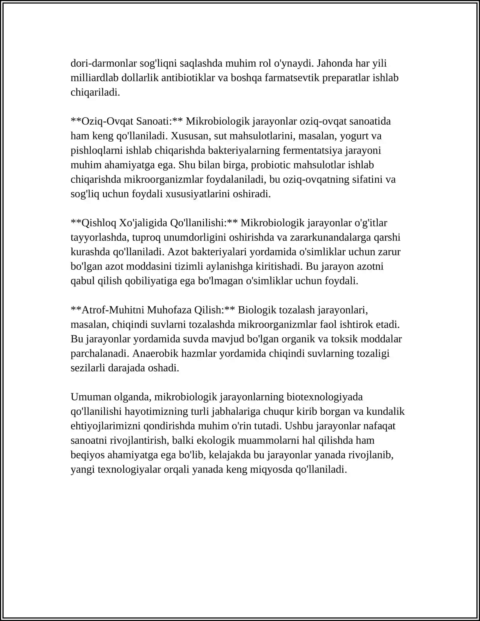 MIKROORGANIZMLARNI BIOTEXNOLOGIYADA QO'LLANILISHI 4