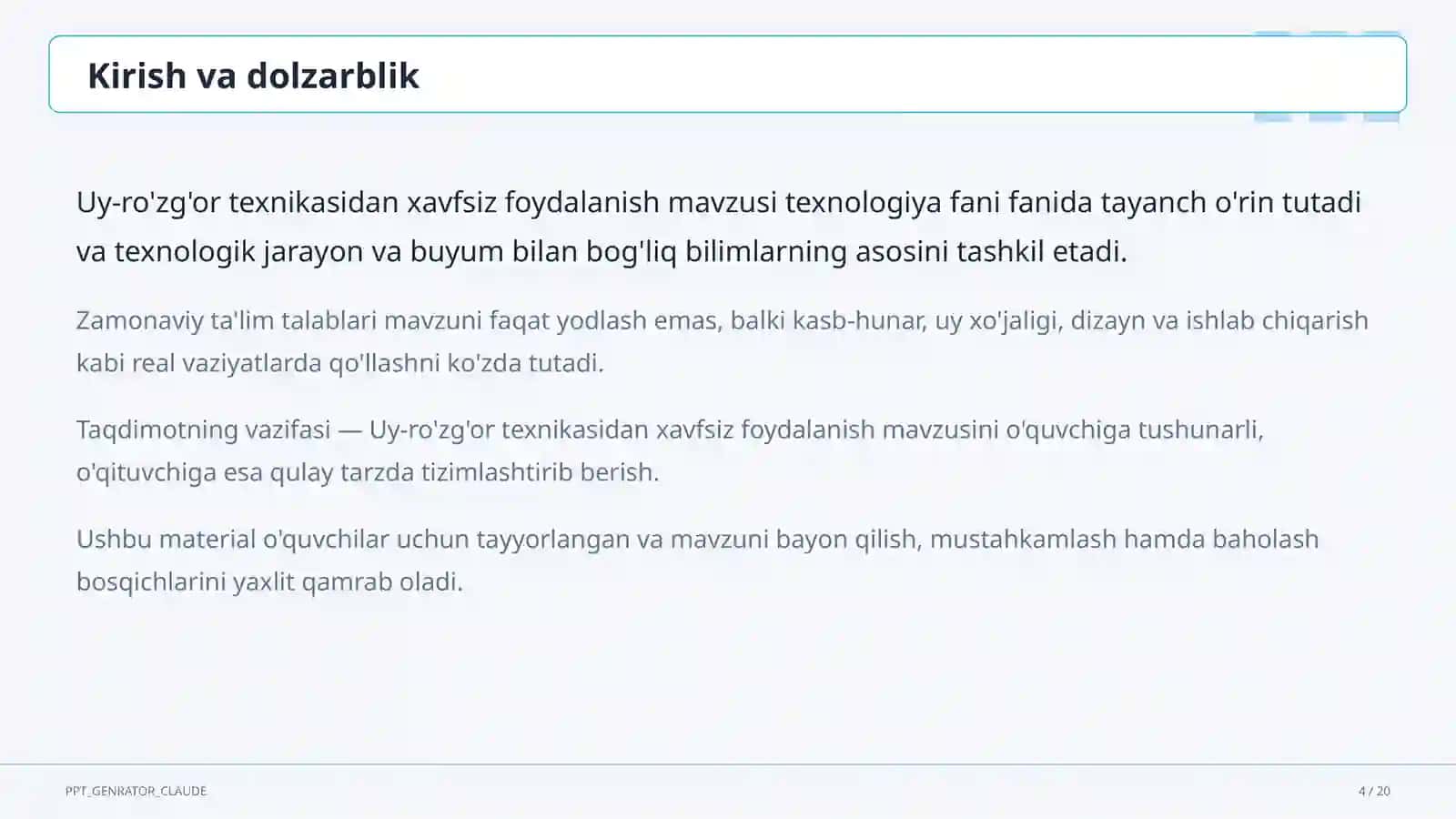 Uy-ro'zg'or texnikasidan xavfsiz foydalanish (7-sinf) 4