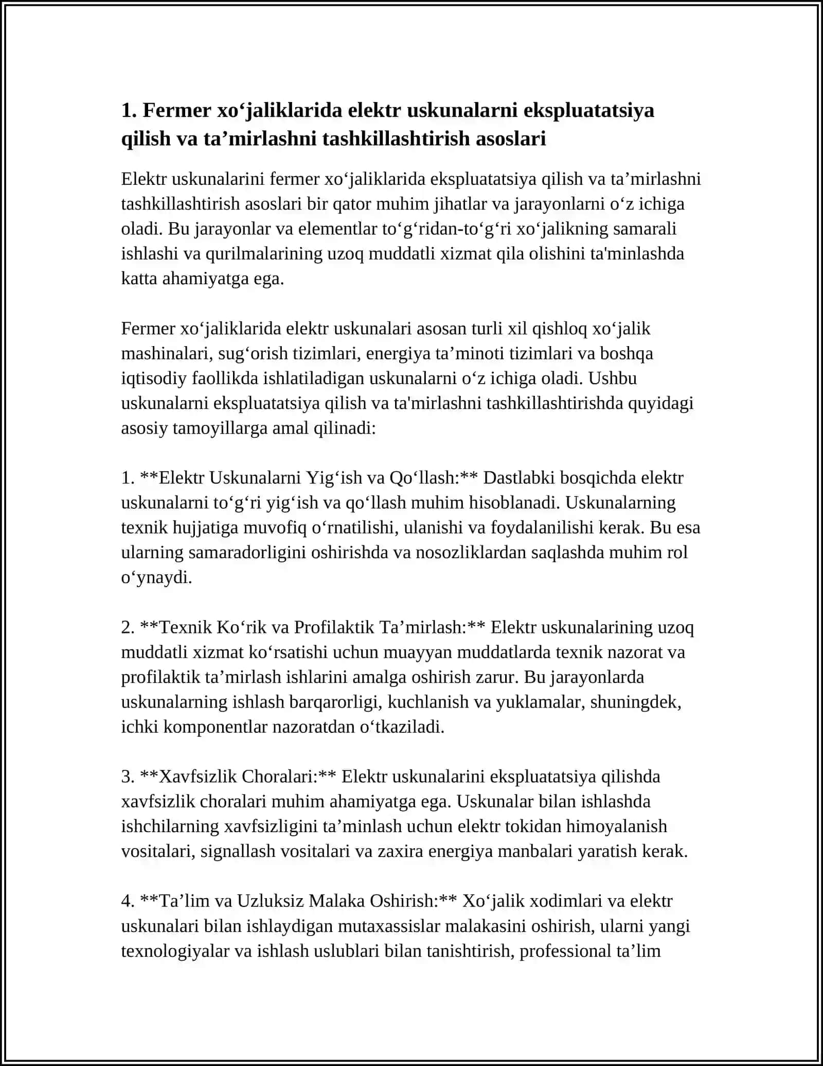 MT32 XO‘JALIKDAGI ELEKTR USKUNALARDAN FOYDALANISH VA TA’MIRLASHNI TASHKIL ETISH 4