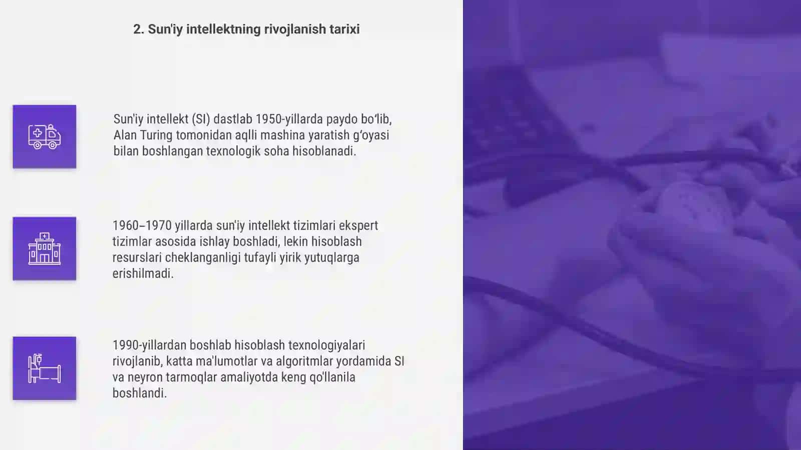 Sun'iy intellekt va neyron tarmoqlarning ishlash prinsipi, o'rganish turlari va qo'llanilishi 4