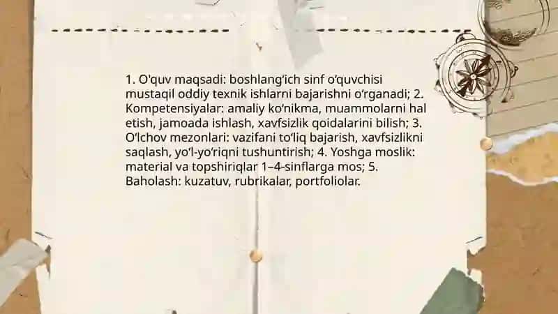 Boshlangʻich sinflarda texnalogiya darslari uchun dars ishlanmalar tayyorlash 4