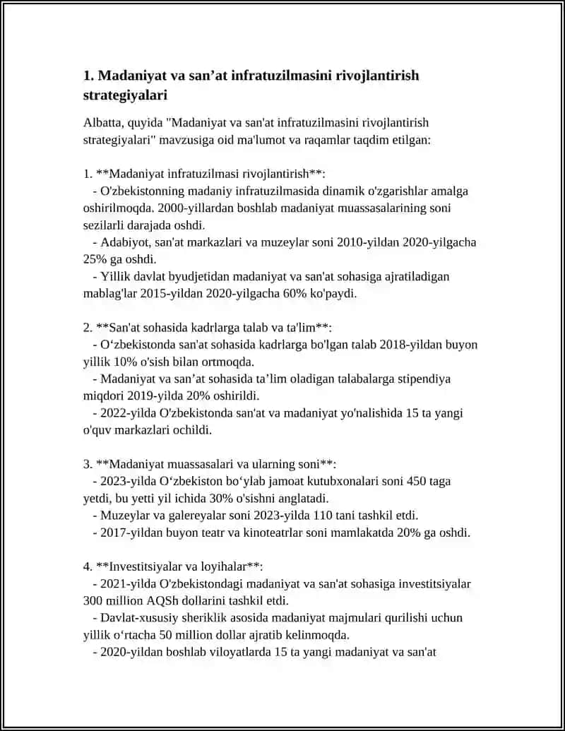 Madaniyat va san'at infratuzilmasini rivojlantirish strategiyalari 4