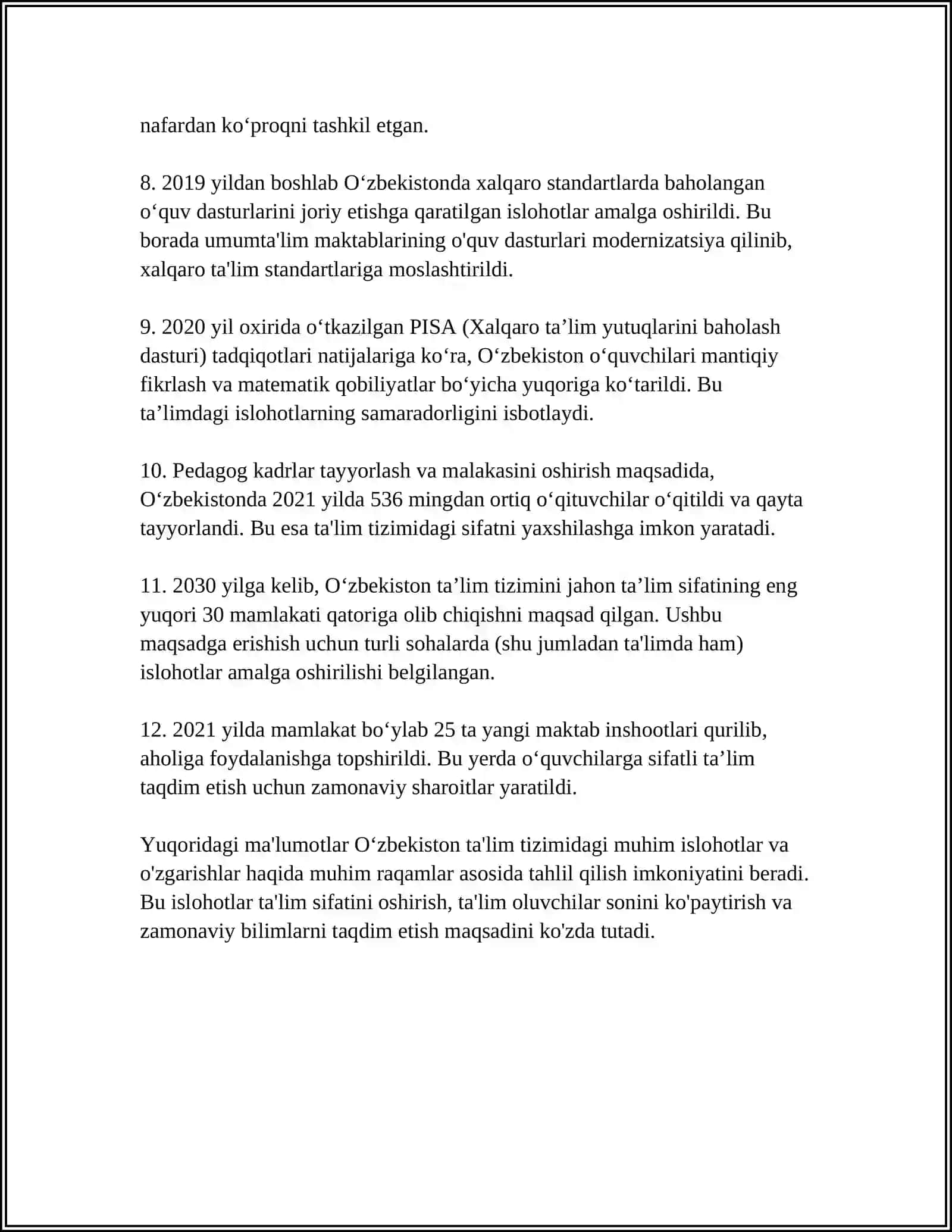 OʻZBEKISTONDA IJTIMOIY SOHADA AMALGA OSHIRILAYOTGAN OʻZGARISHLAR MAZMUN VA MOHIYATI 4