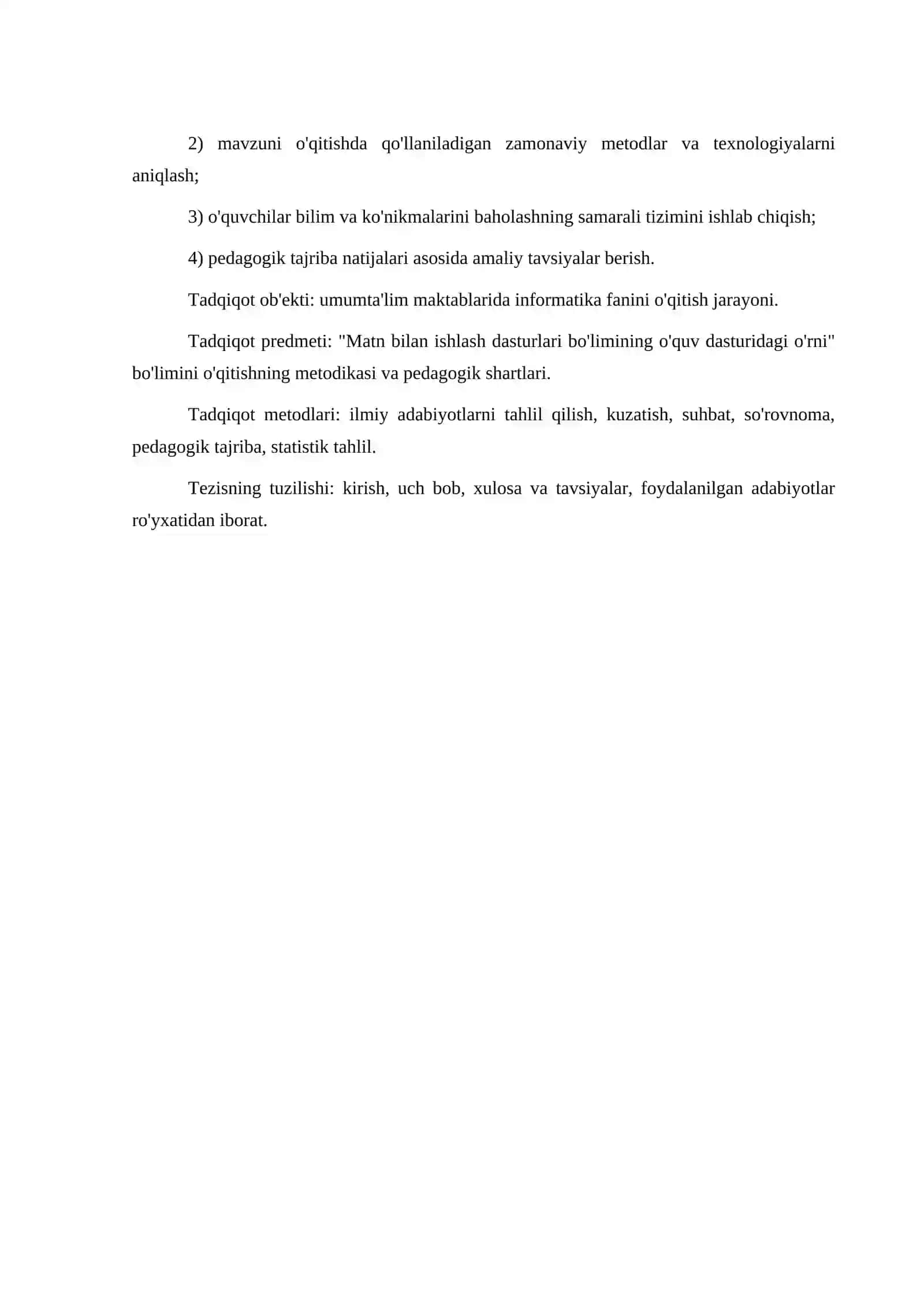 MATN BILAN ISHLASH DASTURLARI BO'LIMINING O'QUV DASTURIDAGI O'RNI 4