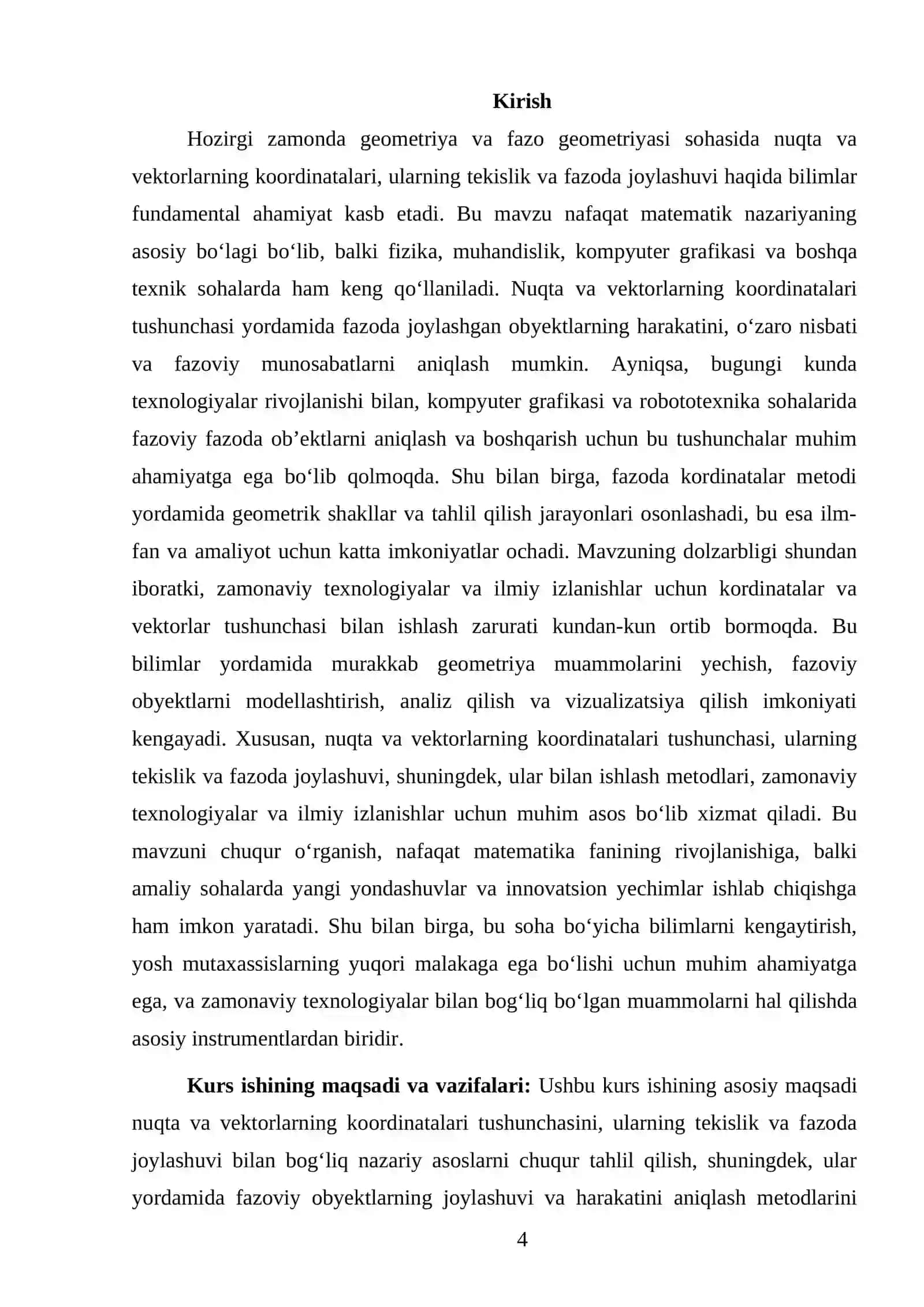 Nuqta va vektorlarning tekislikdagi kordinatalari. Fazoda kordinatalar metodi 4