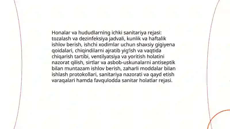 Korxonada sanitariya maishiy bino va honalariga qo'yiladigan talablar 4