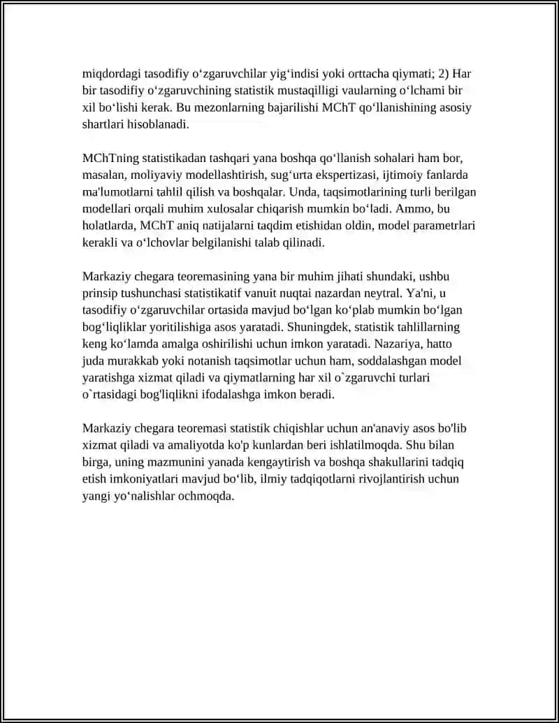 TANLANMA TAQSIMOT NAZARIYASI: MARKAZIY CHEGARA 4