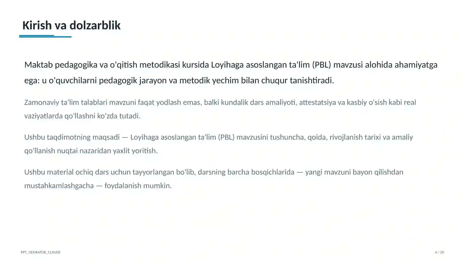 Loyihaga asoslangan ta'lim (PBL) 4