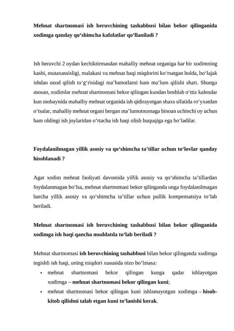 Mehnat shartnomasini ish beruvchining tashabbusiga asosan bekor qilish asoslari va tartibi 4