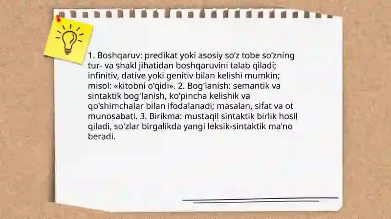 Tobe bog'lanish va gap bo'laklari o'rtasidagi sintaktik munosabatlar 4