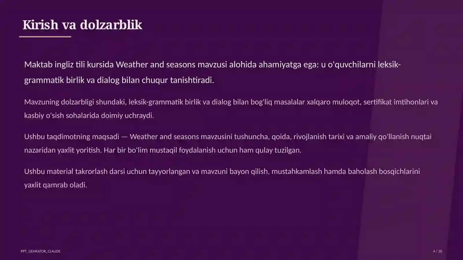 Weather and seasons (4-sinf) 4