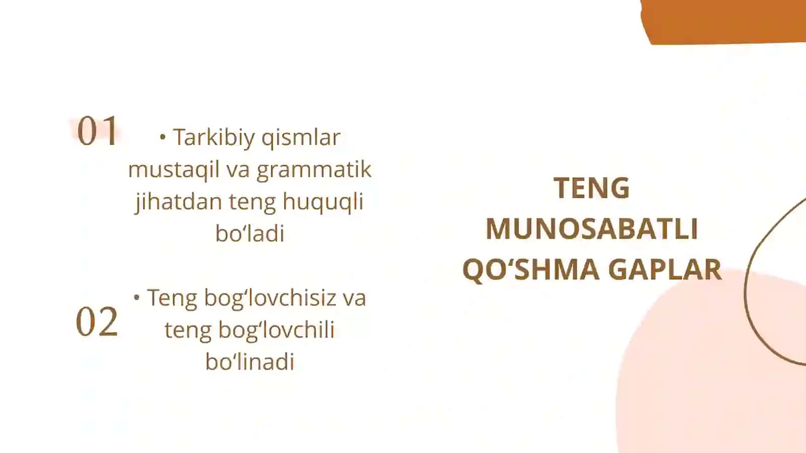 Qo‘shma gap tipik turlari va ularning tahlili. Teng munosabatli qo‘shma gaplar tahlili 4