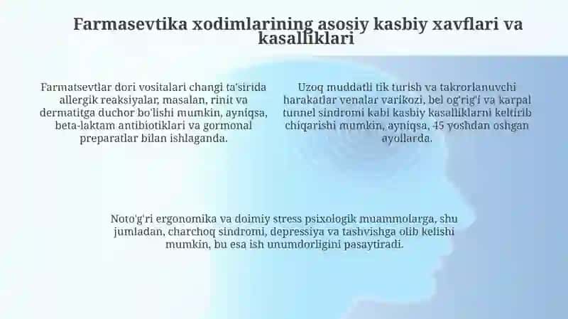 Farmatsevtika xonlarida xodimlarda uchraydigan kasb kasalliklari 4