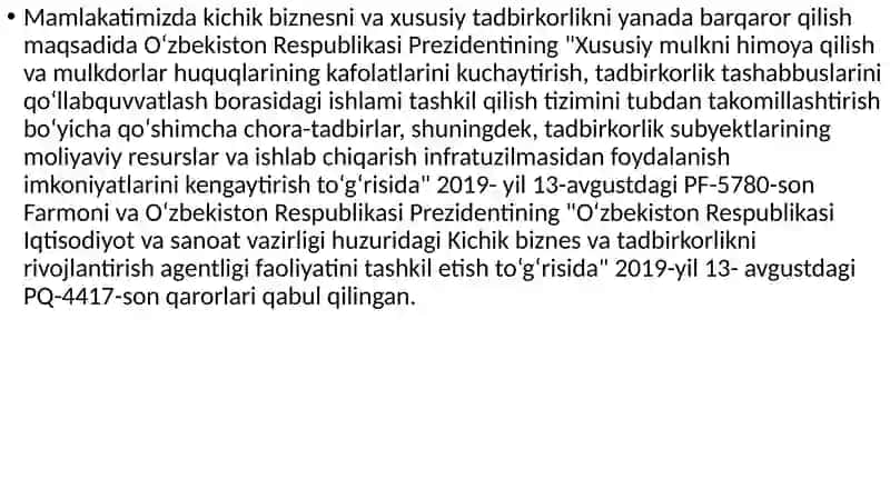 Kichik biznes va xususiy tadbirkorlik 4