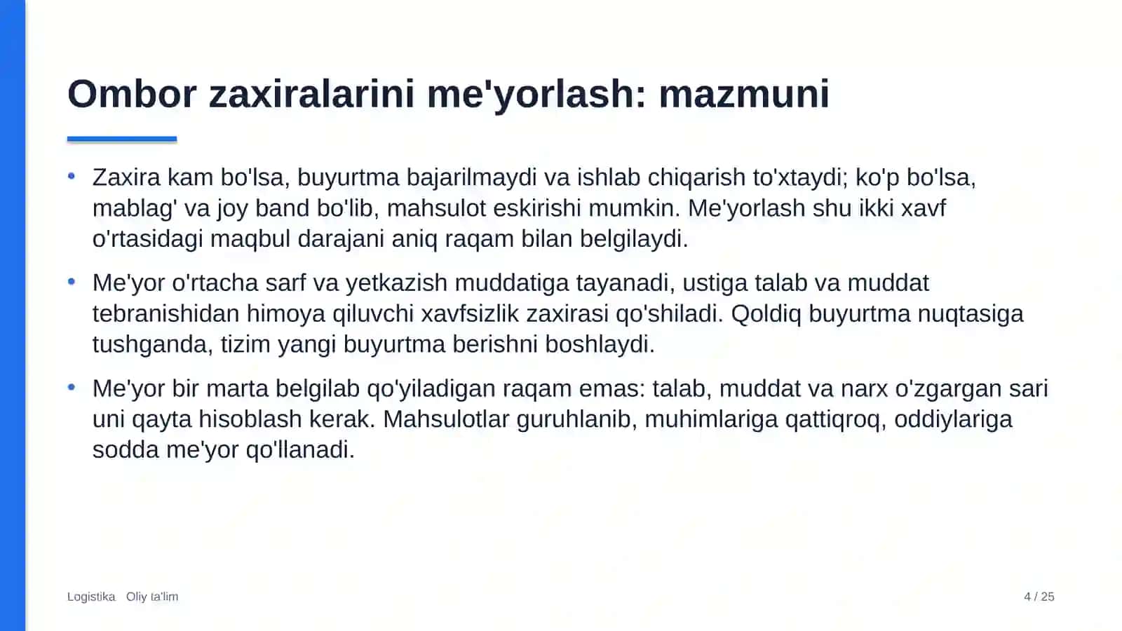 pochta aloqasida ombor zaxiralarini me'yorlash 8977 4