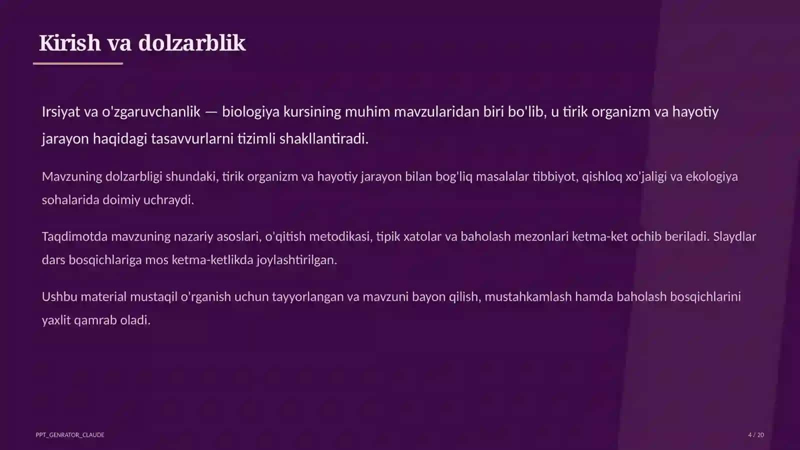 Biologiya (5–11) — mustaqil o'rganish uchun 4
