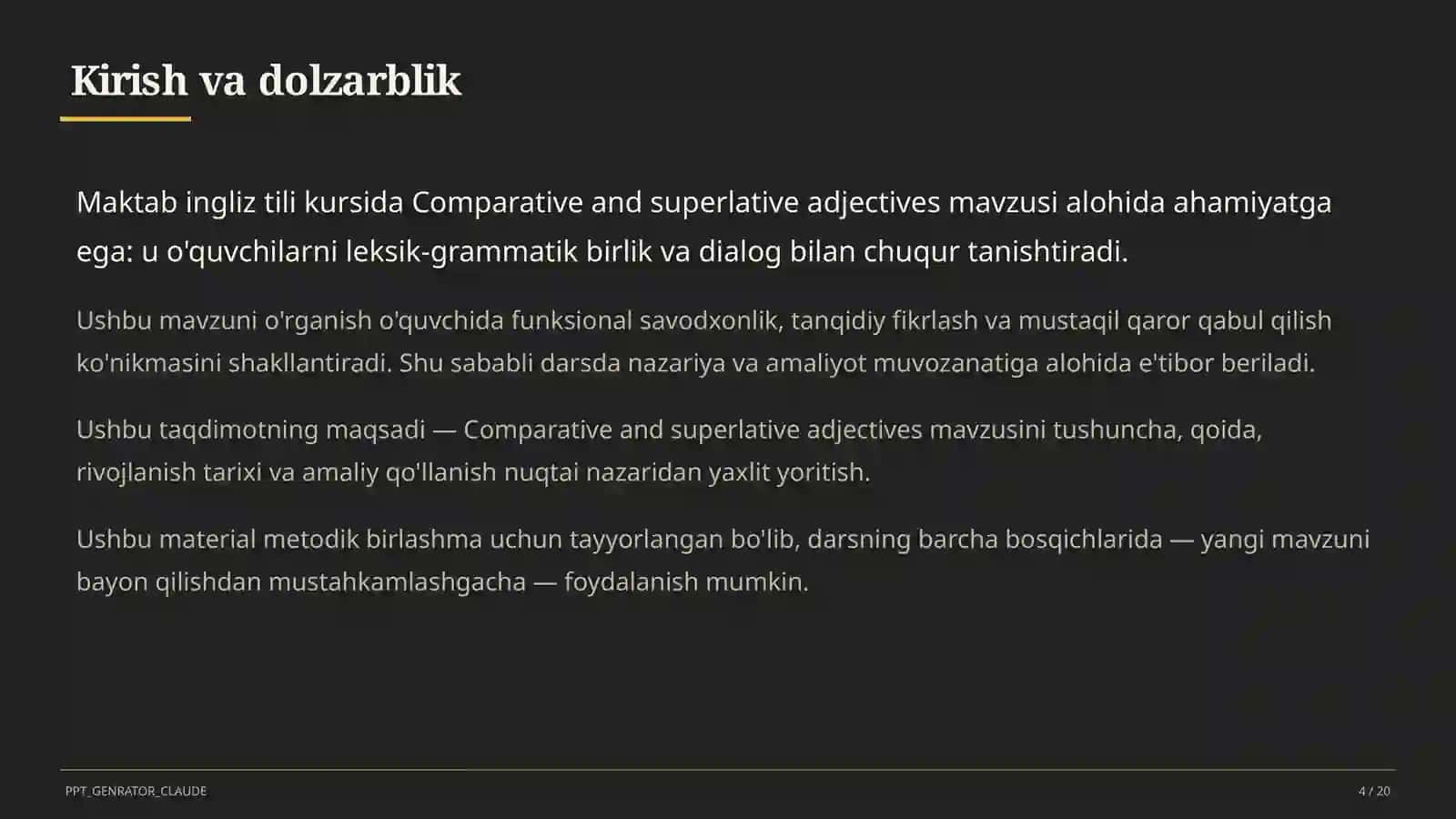 Comparative and superlative adjectives (6-sinf) 4