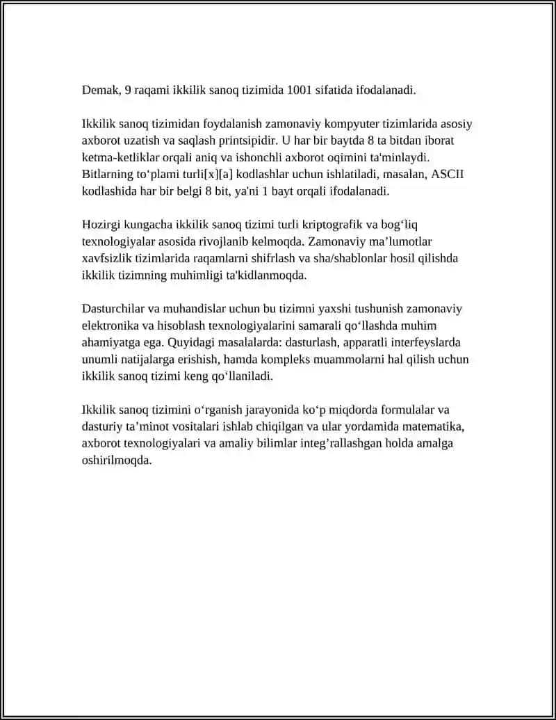 MUSTAQIL ISH Mavzu: AMALIY MASHGʻULOTLARGA TAYYORGARLIK KOʻRISH. SANOQ SISTEMALARI VA ALGORITMLAR 4