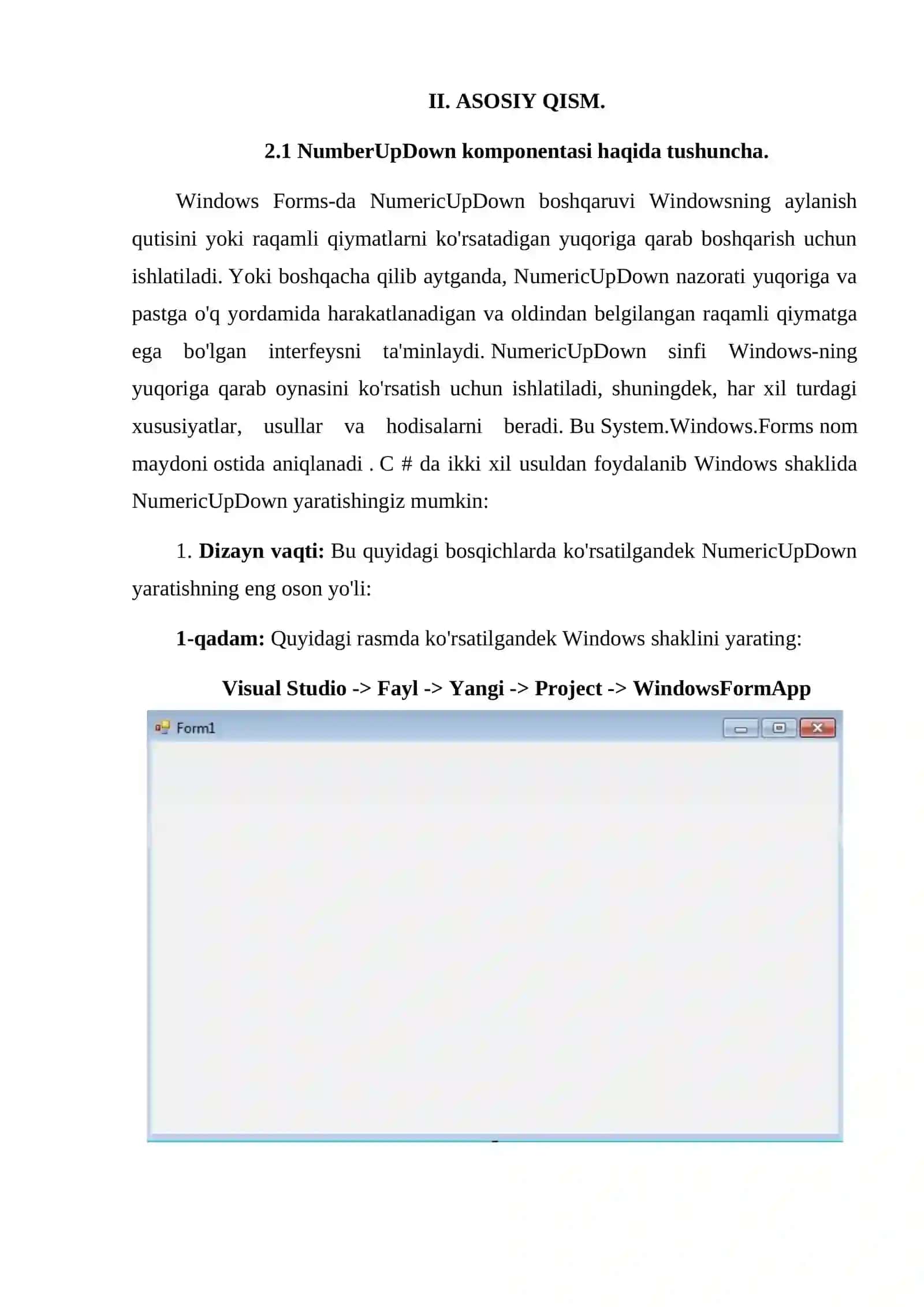 “С# dasturlash tilida NumericUpDown komponentasi yordamida dasturlar yaratish” 4