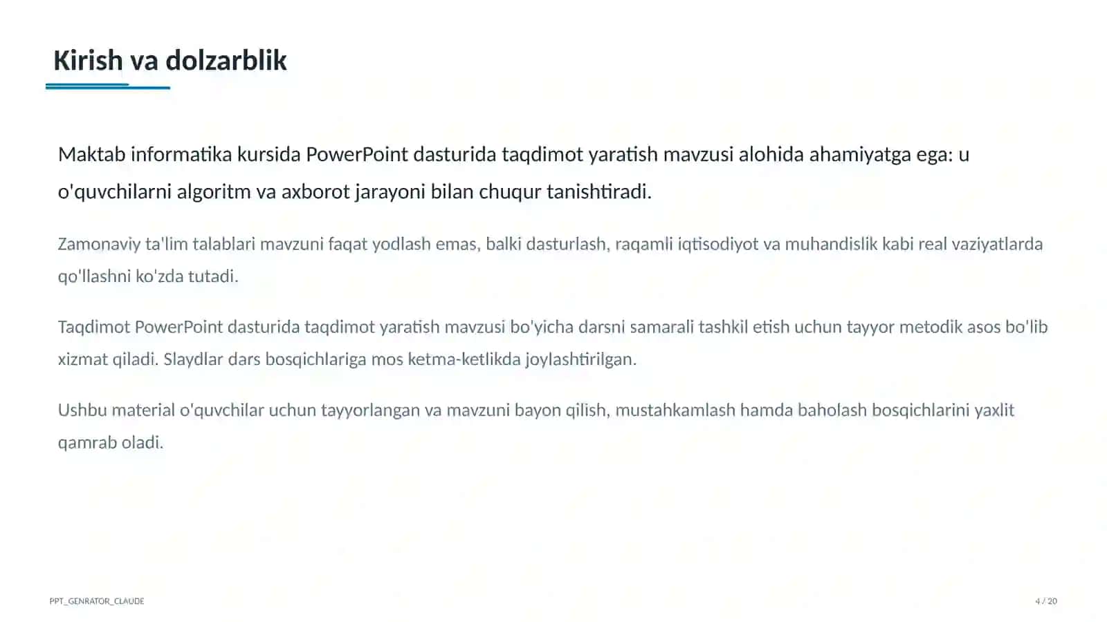 PowerPoint dasturida taqdimot yaratish (7-sinf) 4