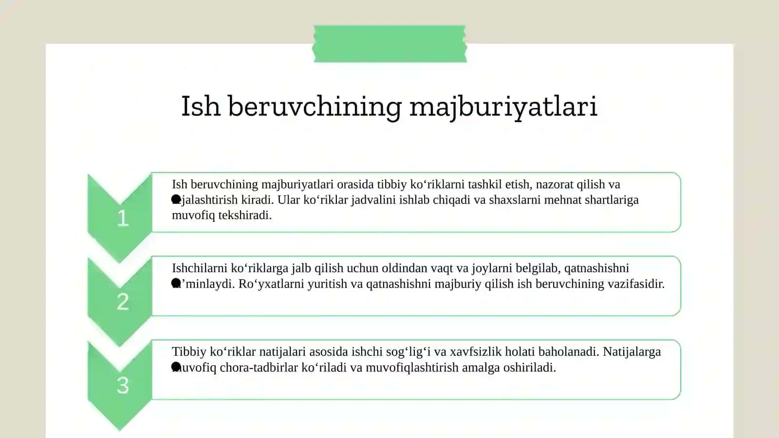 Majburiy vadovriy tibbiy ko‘riklarni tashkilotishda ish beryuvchi va MMQ xizmati vazifalari 4