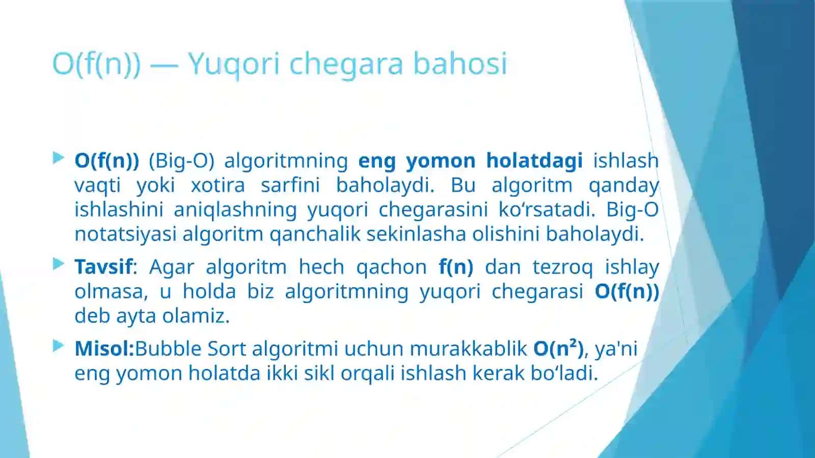 ALGORITMLARNING MURAKKABLIKLIGI VA ULARNI HISOBLASH, HAMDA BAHOLASH 4