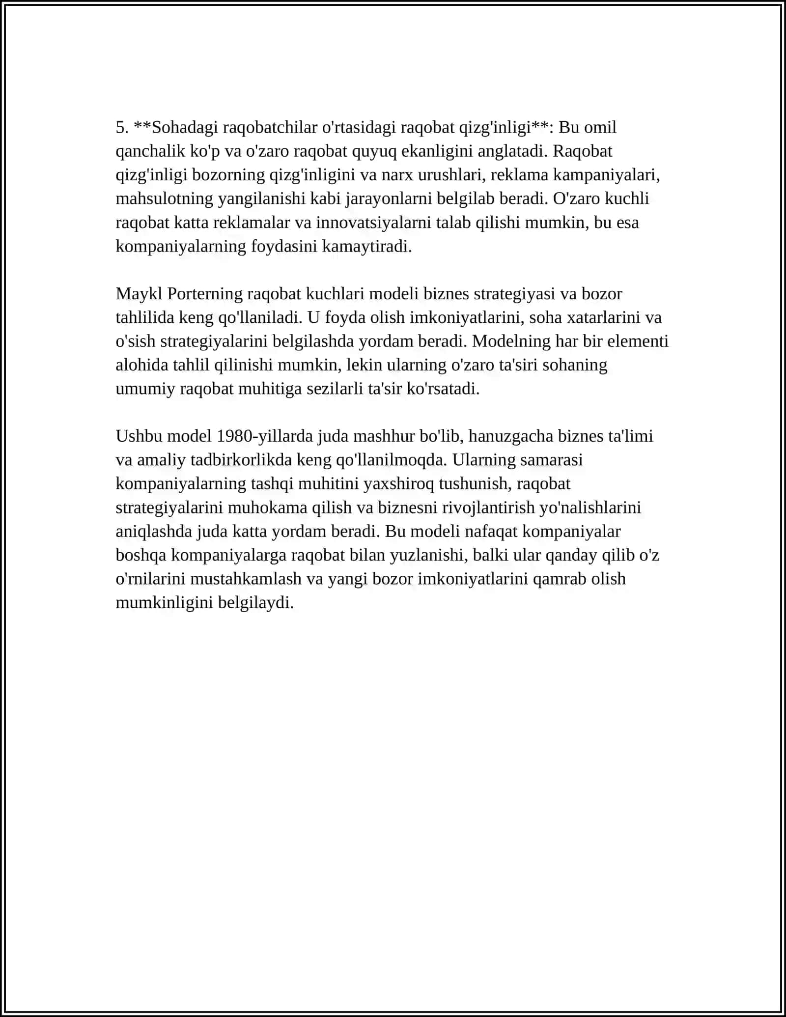 MUSTAQIL ISH Mavzu: RAQOBAT KUCHLARI NAZARIYASI 4