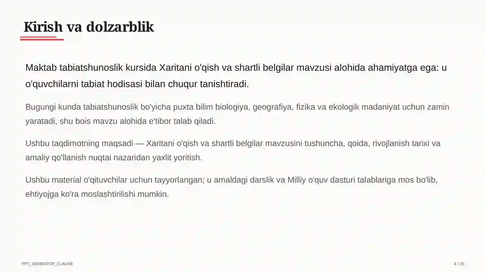 Xaritani o'qish va shartli belgilar (4-sinf) 4