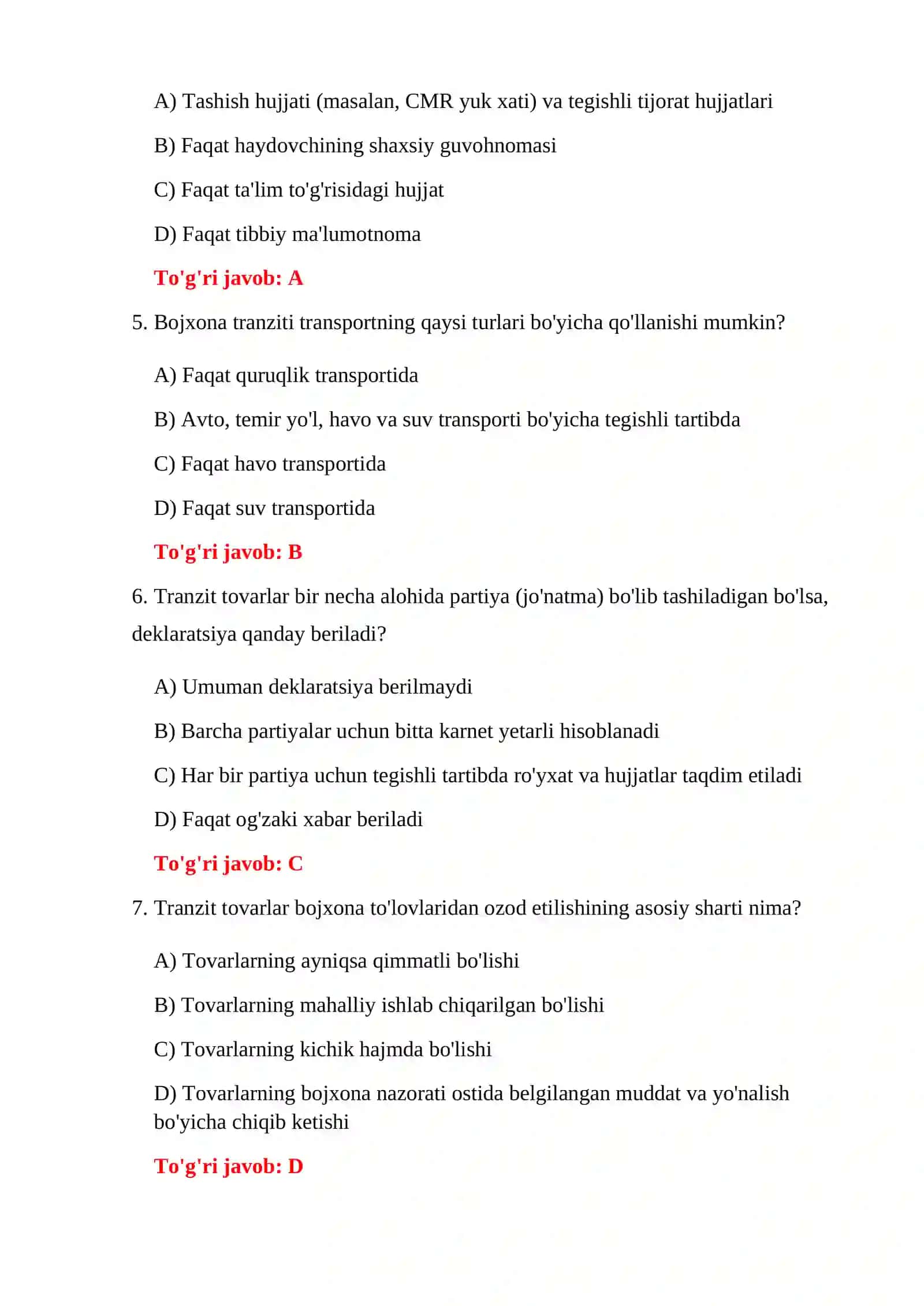 TRANZIT BOJXONA REJIMI TESTLARI 4