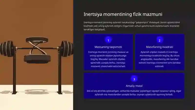 Inertsiya kuchi va inertsiya momenti. Muvozanat tenglamasi Tosin 4