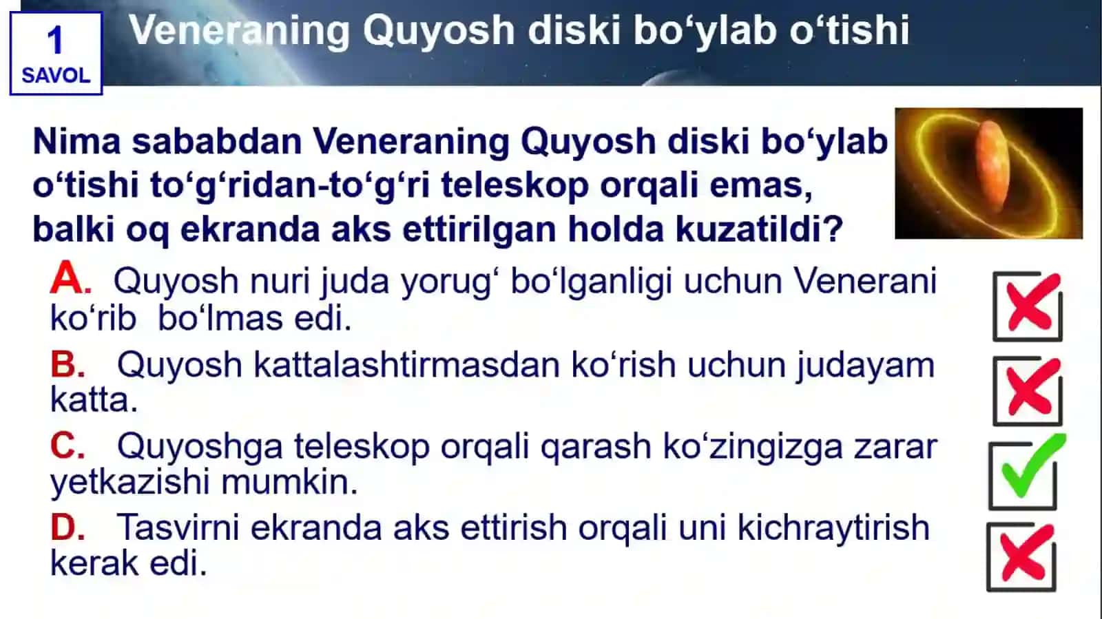 Veneraning quyosh diskibo’ylab o’tishi 4