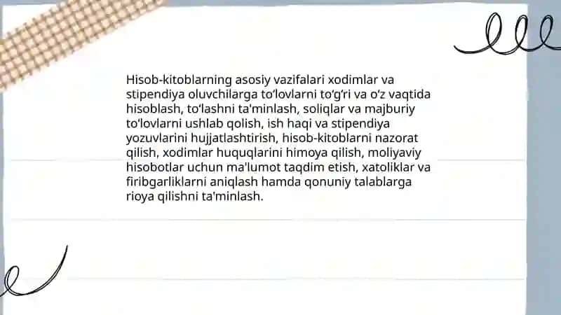 Xodimlar va stipendiya oluvchilar bilan hisob-kitoblar hisobining maqsadi va vazifalari 4